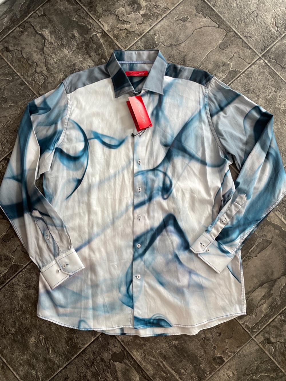 ⭐️NWT GEORG ROTH Blue Smoke Print Button-up Urban Office Luxury Dress Shirt XXL